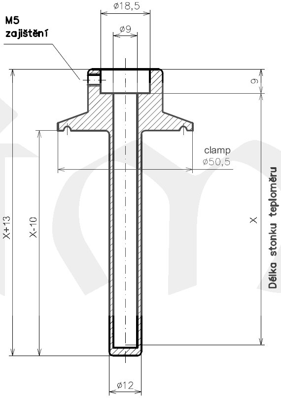 Teploměrová jímky Clamp 50.5 - Xmm